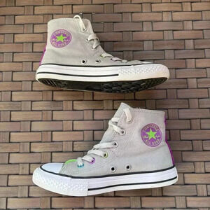 Converse All‎ Star Youth Double Tongue Neon Polka Dot High Top Sneakers Size 1